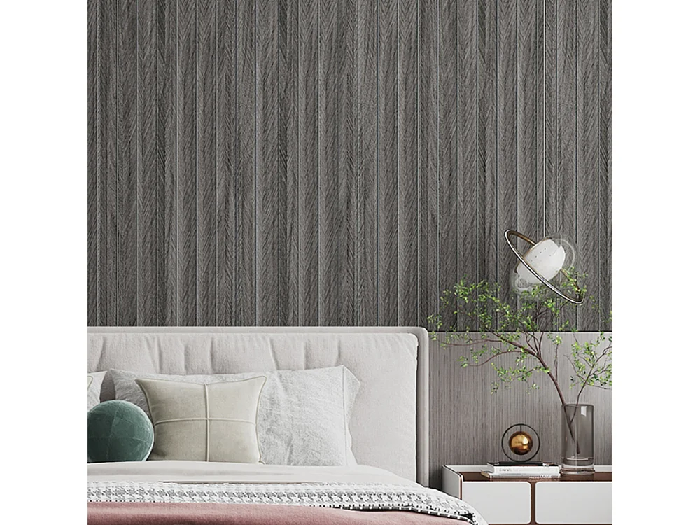 Rouleau de papier peint autocollant 3D PVC 60 cm x 3 m, imitation bois, gris, noir, imperméable et résistant à l'humidité