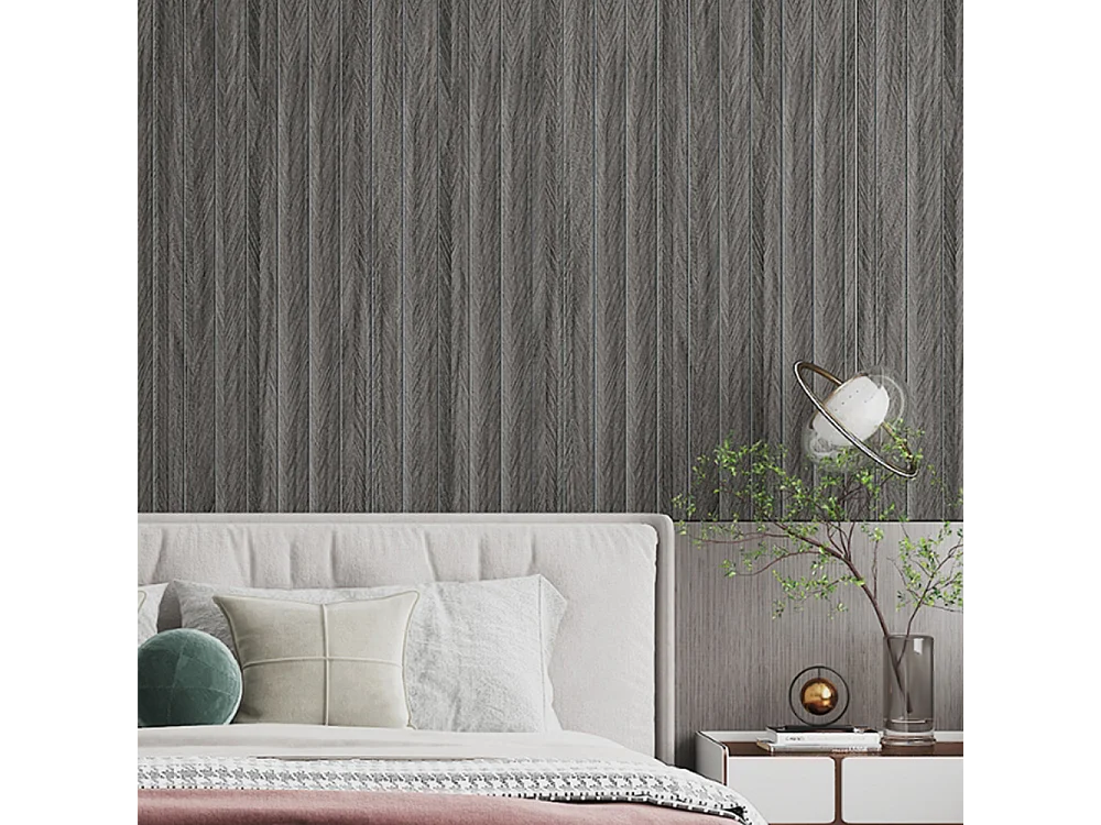 Rouleau de papier peint autocollant 3D PVC 60 cm x 3 m, imitation bois, gris, noir, imperméable et résistant à l'humidité