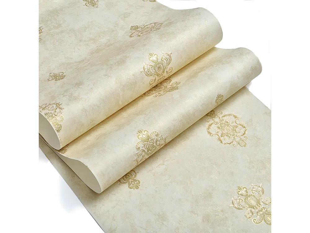 Papier peint texturé 3D Palace Garden, série Retro Vintage, 10 x 0,53 m, papier peint beige à fleurs pour le salon, Sunshine