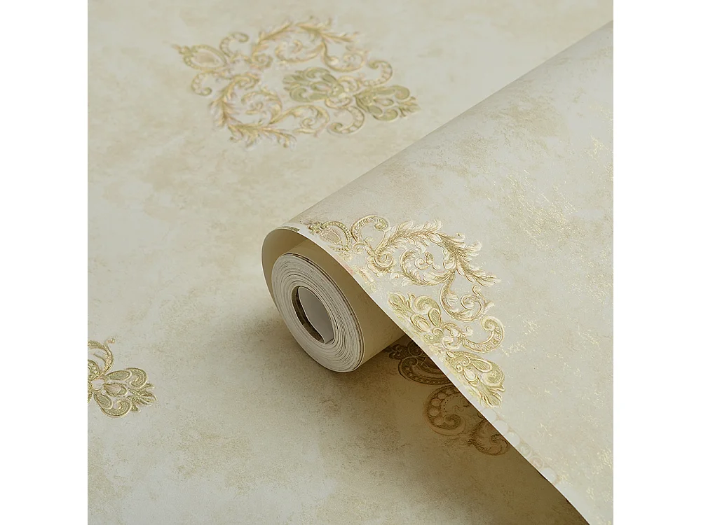 Papier peint texturé 3D Palace Garden, série Retro Vintage, 10 x 0,53 m, papier peint beige à fleurs pour le salon, Sunshine