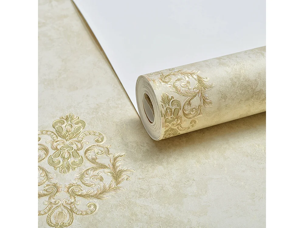 Papier peint texturé 3D Palace Garden, série Retro Vintage, 10 x 0,53 m, papier peint beige à fleurs pour le salon, Sunshine