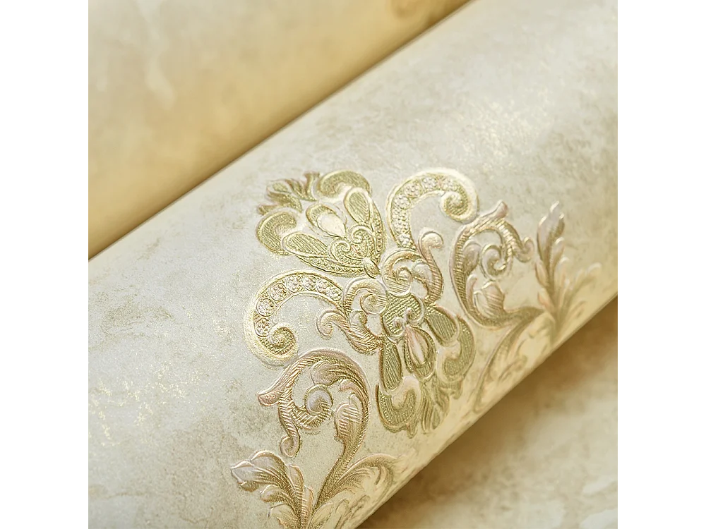 Papier peint texturé 3D Palace Garden, série Retro Vintage, 10 x 0,53 m, papier peint beige à fleurs pour le salon, Sunshine