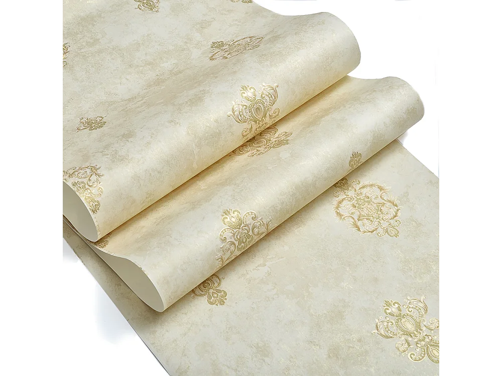 Papier peint texturé 3D Palace Garden, série Retro Vintage, 10 x 0,53 m, papier peint beige à fleurs pour le salon, Sunshine