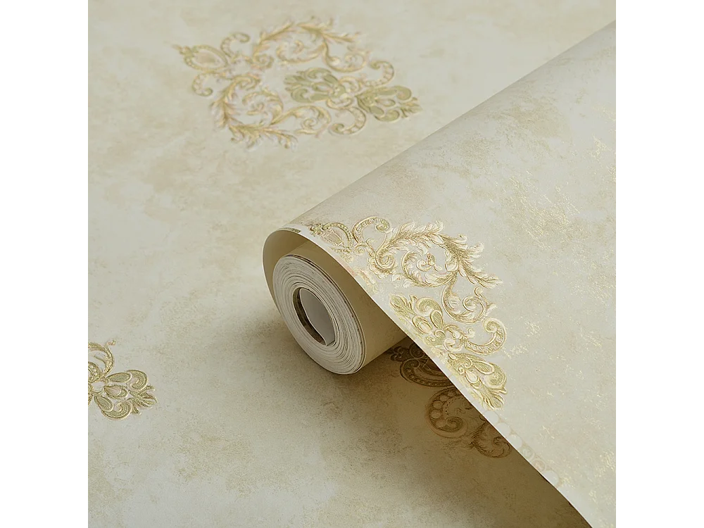 Papier peint texturé 3D Palace Garden, série Retro Vintage, 10 x 0,53 m, papier peint beige à fleurs pour le salon, Sunshine