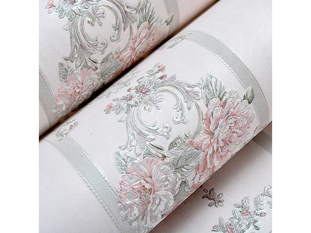 Papier peint texturé 3D Palace Garden, série Retro Vintage, 10 x 0,53 m, pour le salon, avec des fleurs violettes