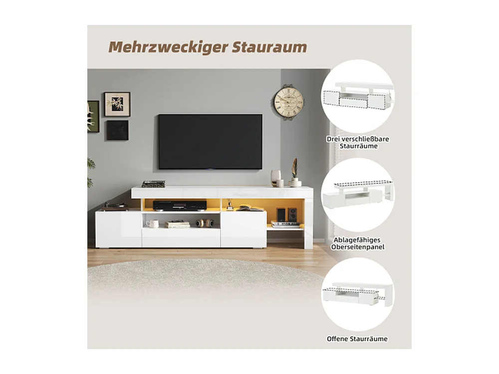TV schrank mit 3 schränke ,TV stand und Fernsehschrank Mit LED,Hochglanz Lowboard und Fernsehtisch,TV-Board für 85 Zoll,192*37*53cm