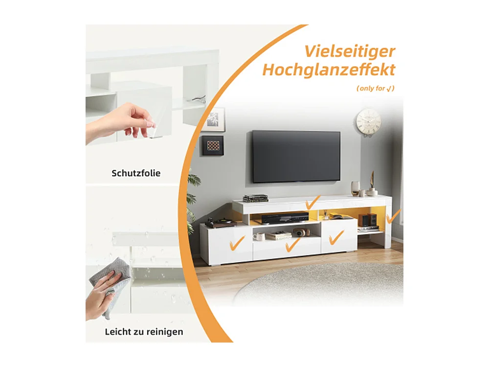 TV schrank mit 3 schränke ,TV stand und Fernsehschrank Mit LED,Hochglanz Lowboard und Fernsehtisch,TV-Board für 85 Zoll,192*37*53cm