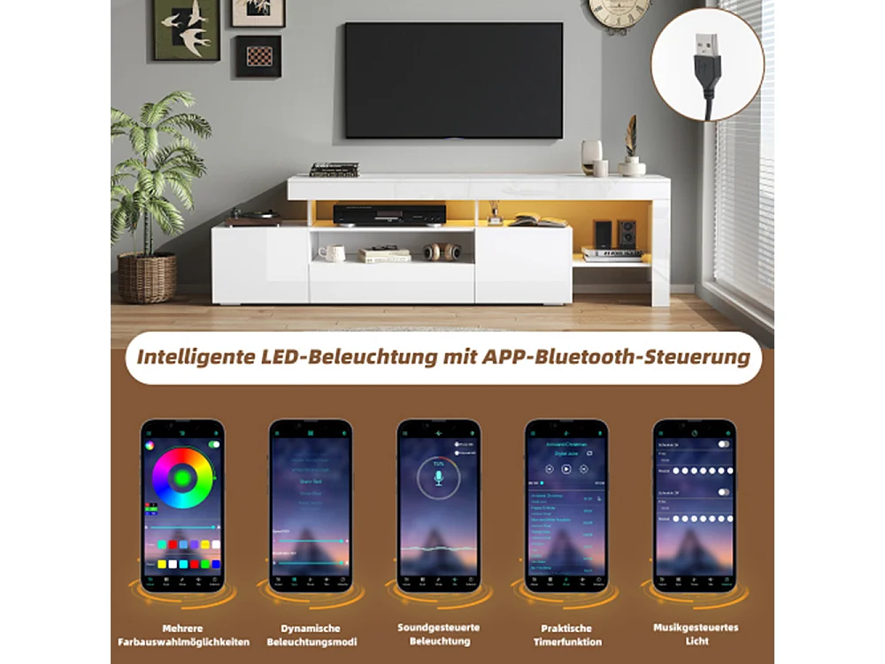 TV schrank mit 3 schränke ,TV stand und Fernsehschrank Mit LED,Hochglanz Lowboard und Fernsehtisch,TV-Board für 85 Zoll,192*37*53cm