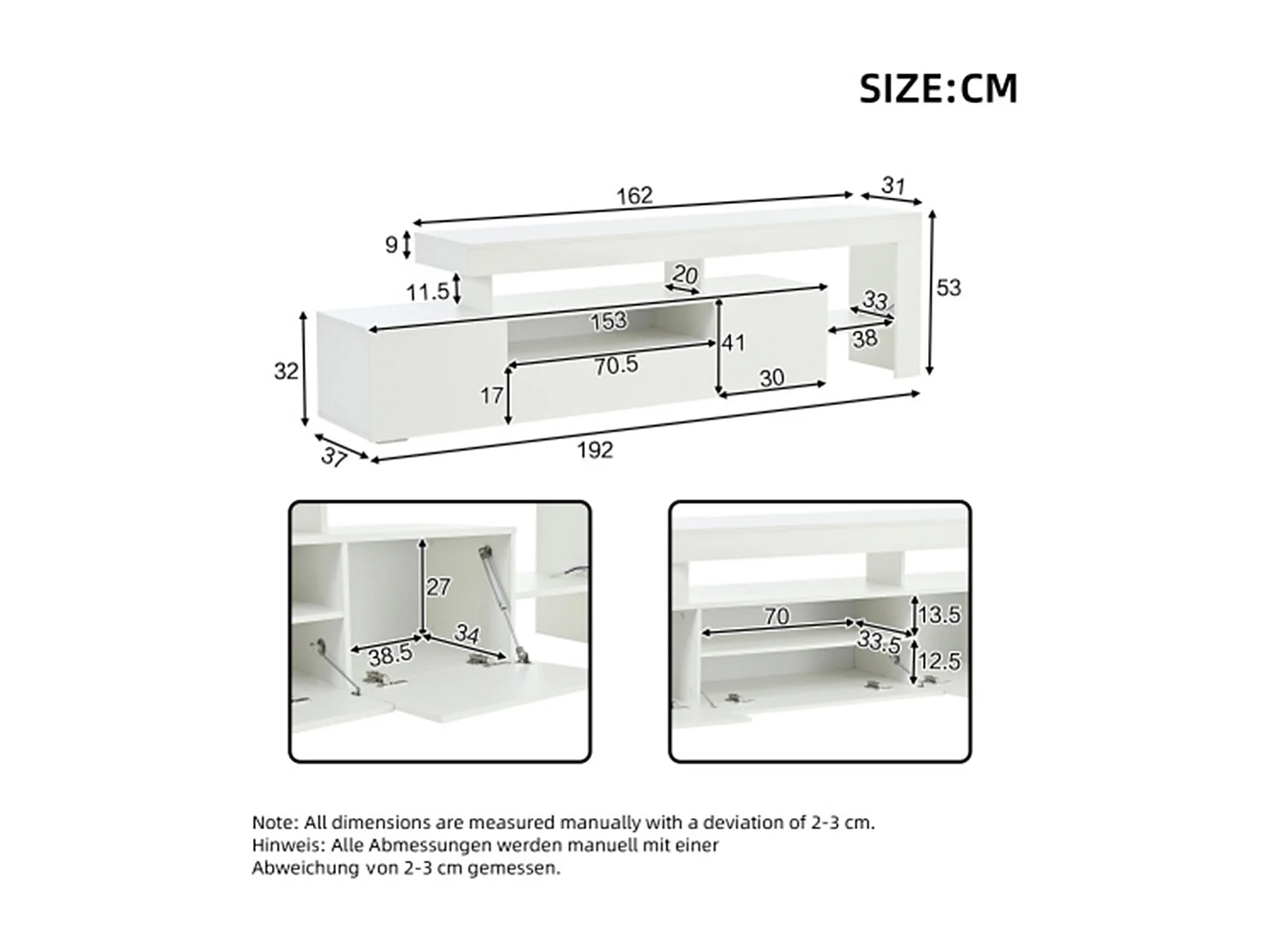 TV schrank mit 3 schränke ,TV stand und Fernsehschrank Mit LED,Hochglanz Lowboard und Fernsehtisch,TV-Board für 85 Zoll,192*37*53cm