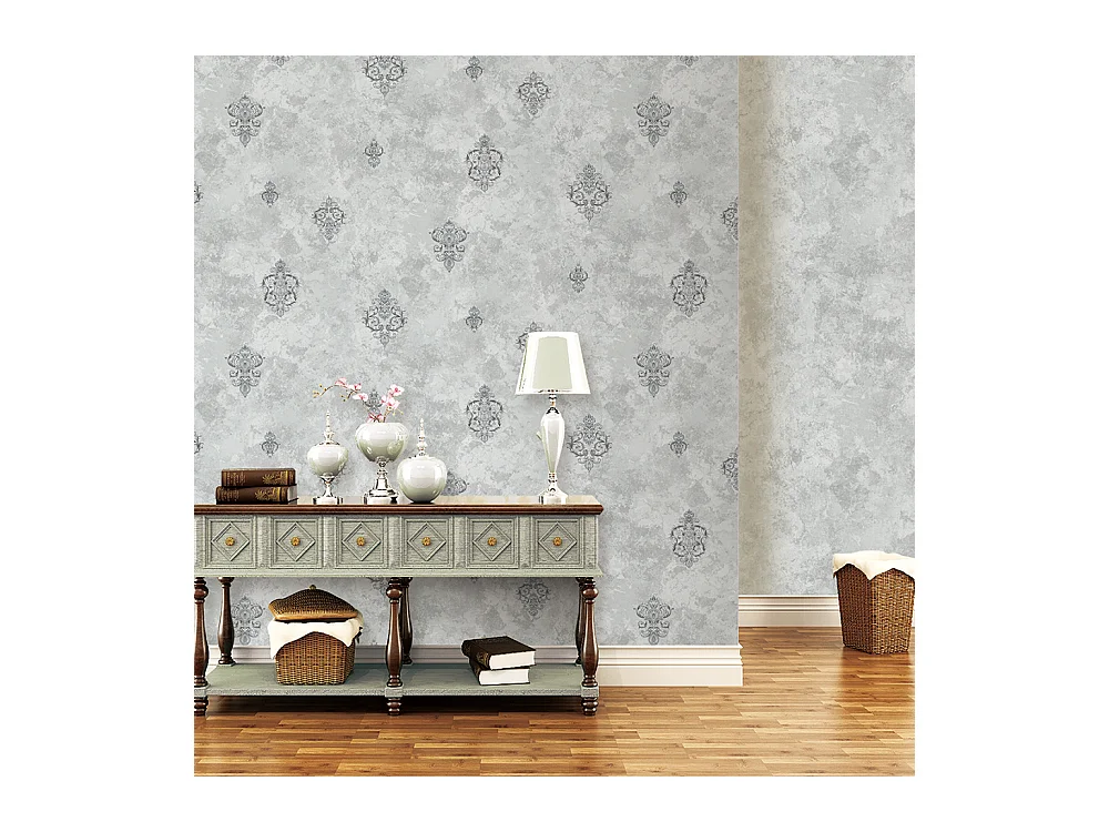 Papier peint texturé 3D, collection Palace, rétro vintage, 10 x 0,53 m, pour salon, motif floral argenté