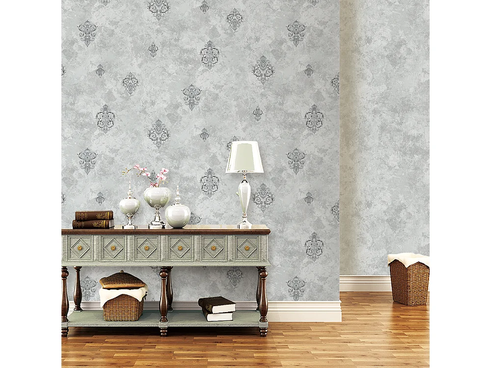 Papier peint texturé 3D, collection Palace, rétro vintage, 10 x 0,53 m, pour salon, motif floral argenté