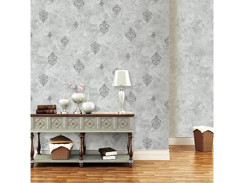 Papier peint texturé 3D, collection Palace, rétro vintage, 10 x 0,53 m, pour salon, motif floral argenté