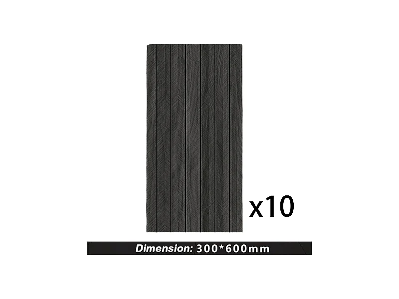 10 x Papier peint autocollant 3D Effet bois 30 cm x 60 cm Noir 1,8 m²