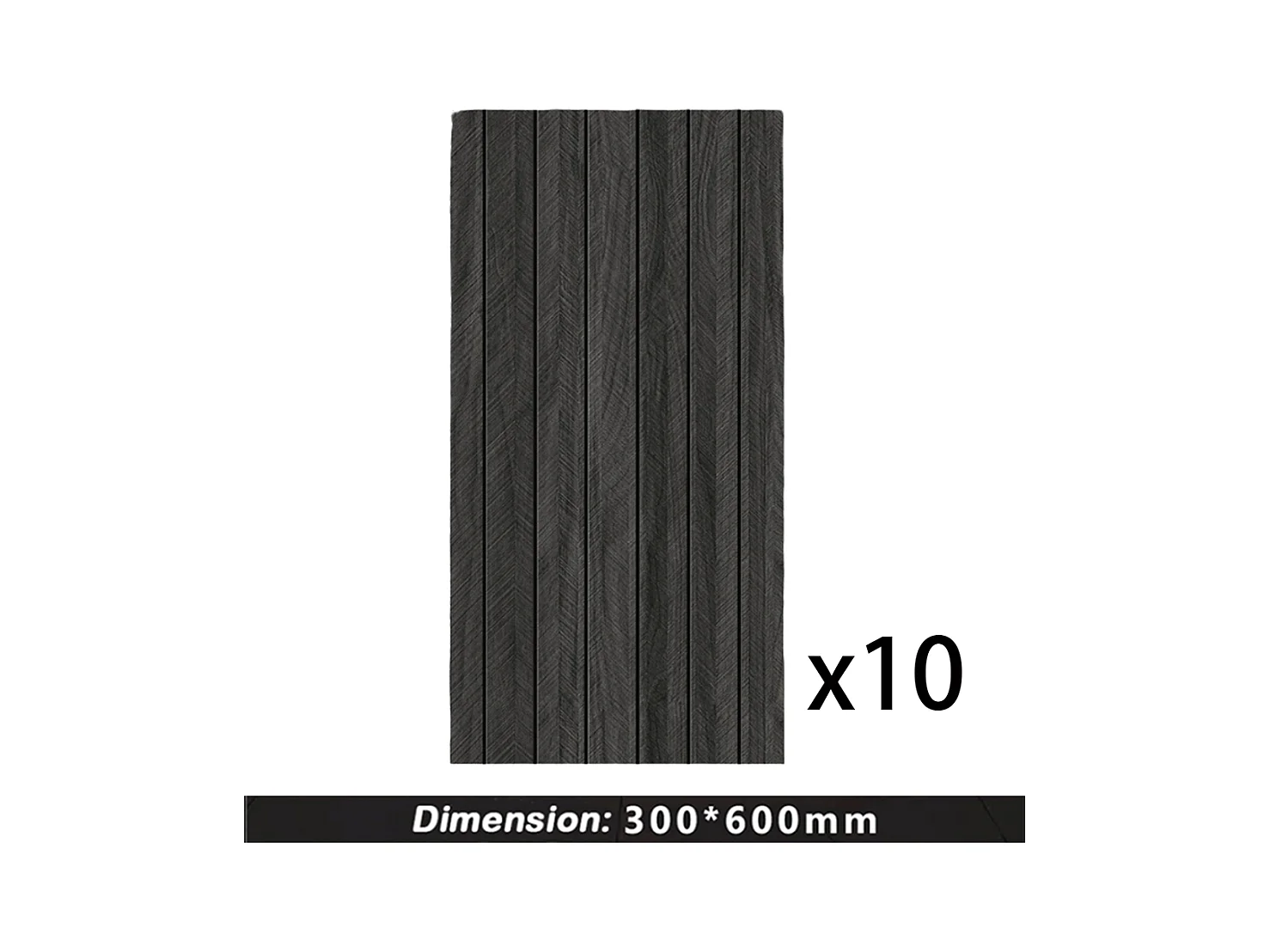10 x Papier peint autocollant 3D Effet bois 30 cm x 60 cm Noir 1,8 m²
