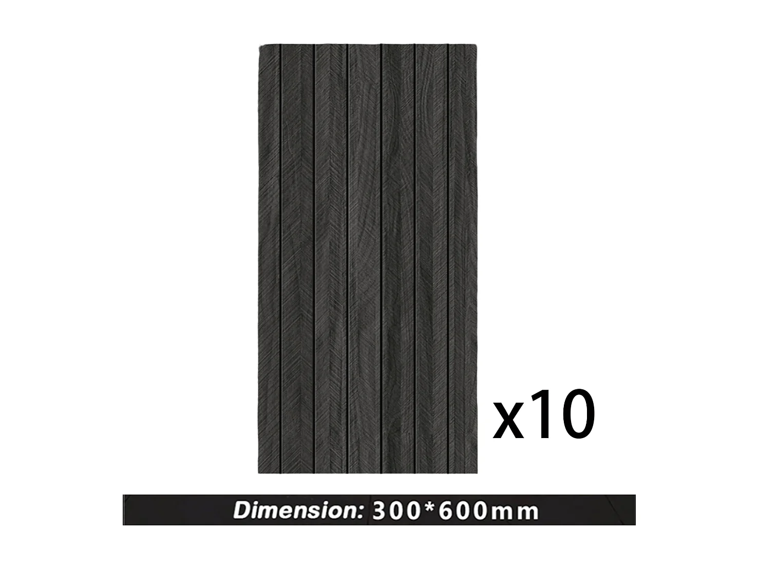 10 x Papier peint autocollant 3D Effet bois 30 cm x 60 cm Noir 1,8 m²
