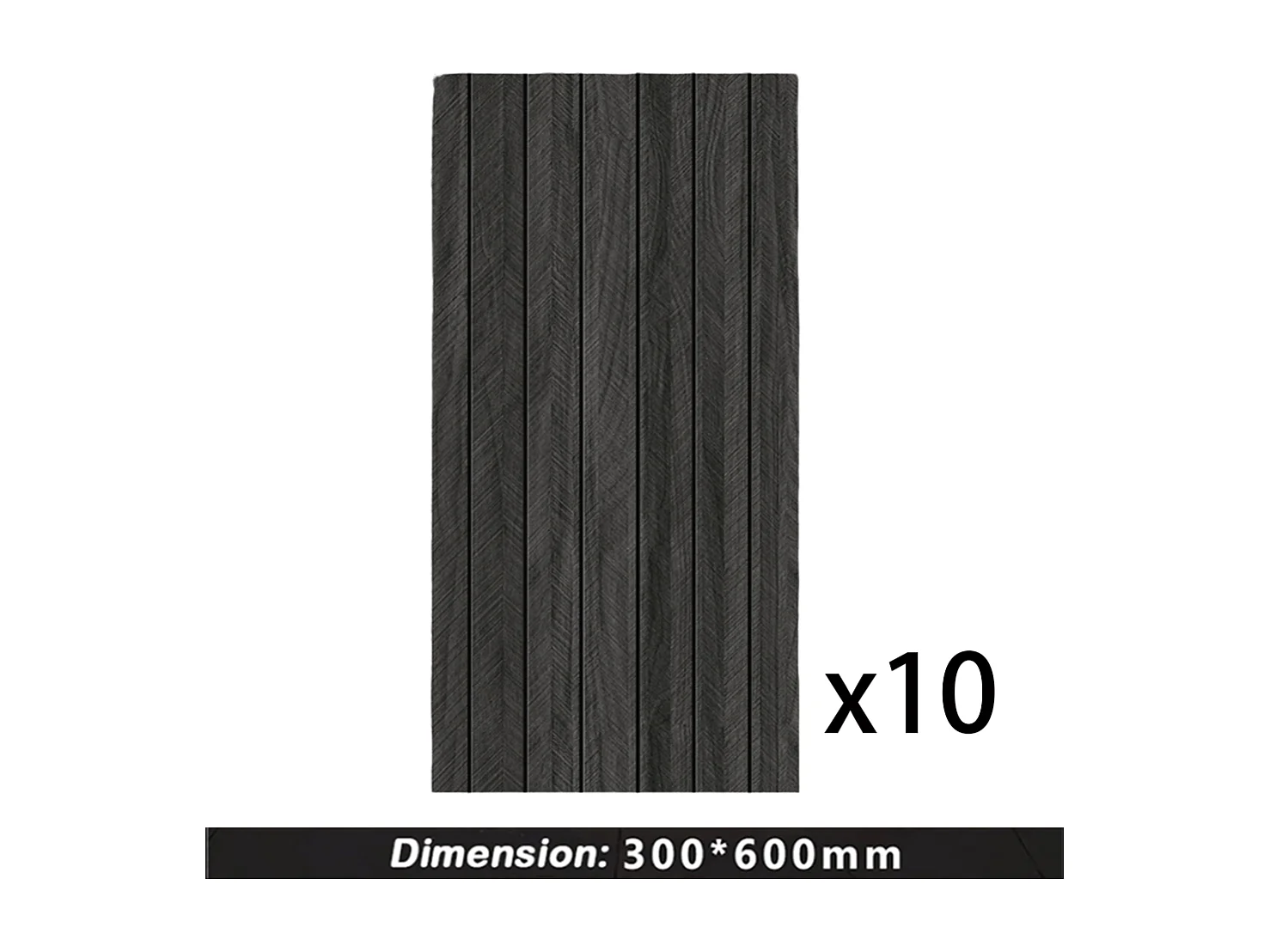 10 x Papier peint autocollant 3D Effet bois 30 cm x 60 cm Noir 1,8 m²