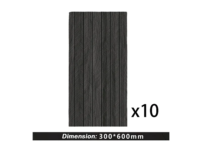 10 x Papier peint autocollant 3D Effet bois 30 cm x 60 cm Noir 1,8 m²