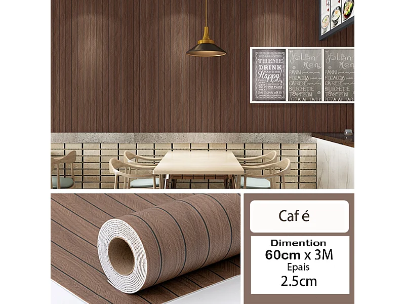 Rouleau de papier peint autocollant 3D PVC 60 cm x 3 m Imitation bois Marron Résistant à l'eau et à l'humidité