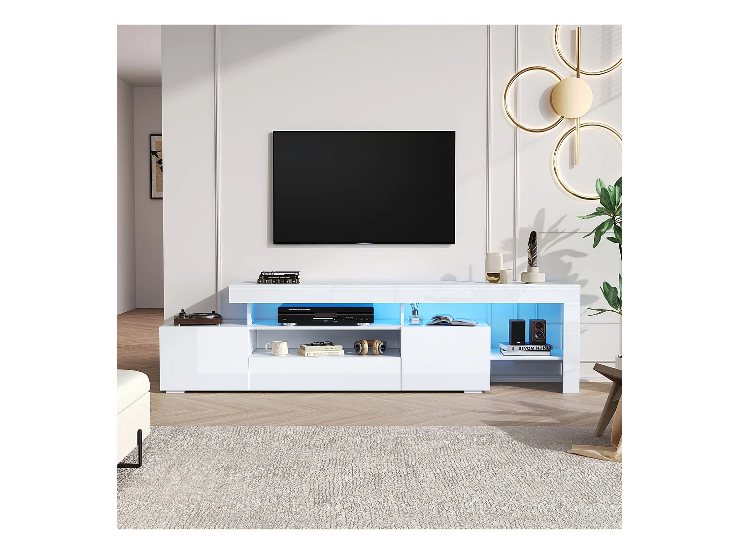 192*37*53cm TV schrank mit 3 schränke ,TV stand und Fernsehschrank Mit LED,Hochglanz Lowboard und Fernsehtisch,TV-Board und TV-Kommode