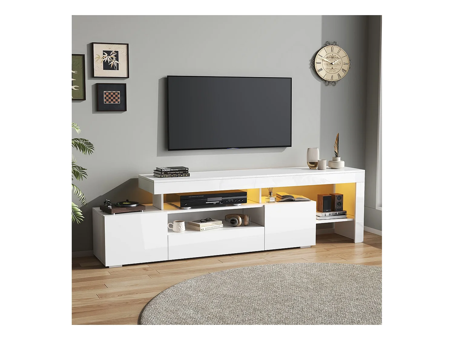 192*37*53cm TV schrank mit 3 schränke ,TV stand und Fernsehschrank Mit LED,Hochglanz Lowboard und Fernsehtisch,TV-Board und TV-Kommode