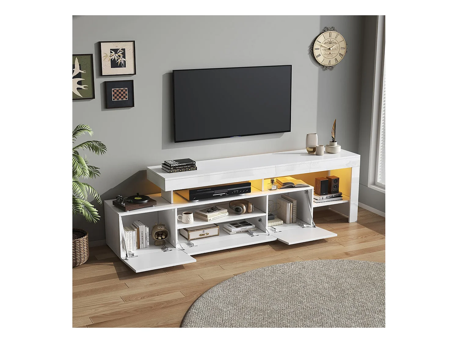 192*37*53cm TV schrank mit 3 schränke ,TV stand und Fernsehschrank Mit LED,Hochglanz Lowboard und Fernsehtisch,TV-Board und TV-Kommode