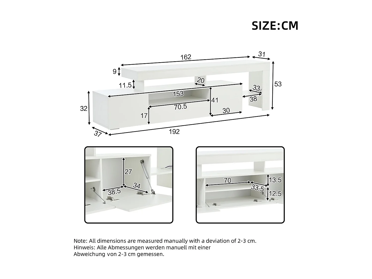 192*37*53cm TV schrank mit 3 schränke ,TV stand und Fernsehschrank Mit LED,Hochglanz Lowboard und Fernsehtisch,TV-Board und TV-Kommode