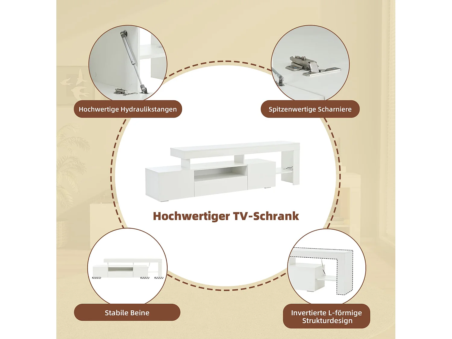 192*37*53cm TV schrank mit 3 schränke ,TV stand und Fernsehschrank Mit LED,Hochglanz Lowboard und Fernsehtisch,TV-Board und TV-Kommode