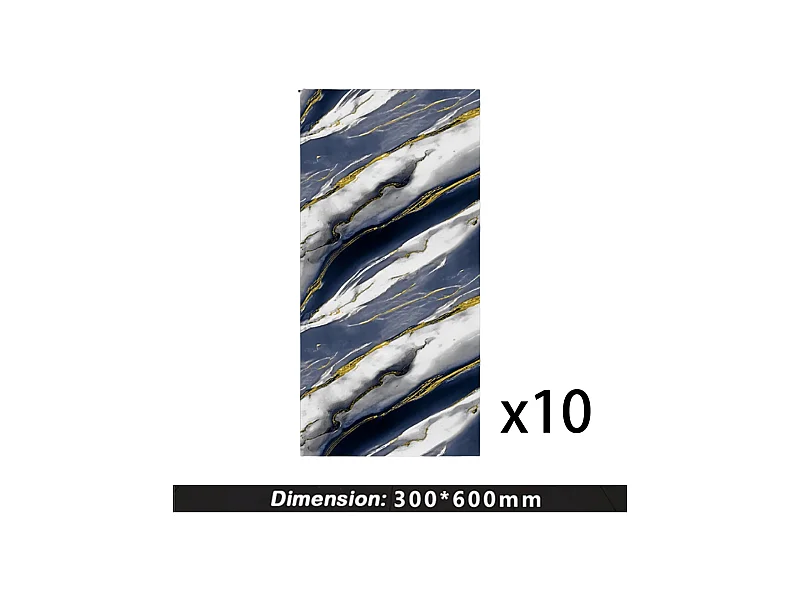 10 papiers peints autocollants 3D effet carrelage, 30 cm x 60 cm, bleu voie lactée, 1,8 m²