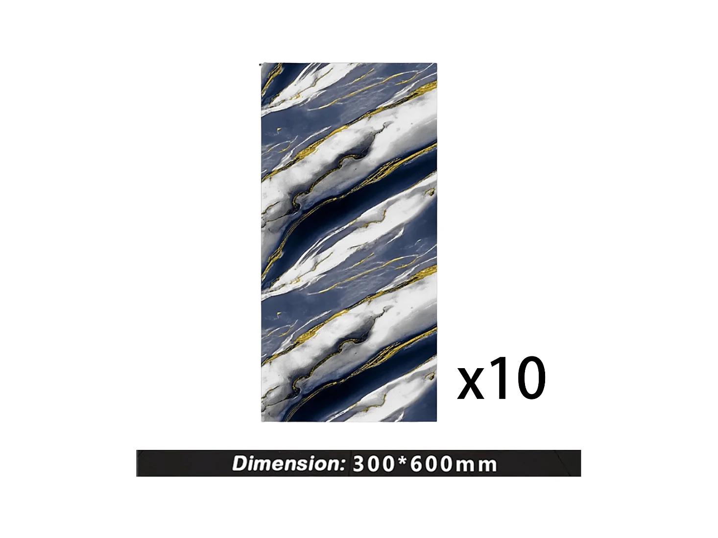 10 papiers peints autocollants 3D effet carrelage, 30 cm x 60 cm, bleu voie lactée, 1,8 m²