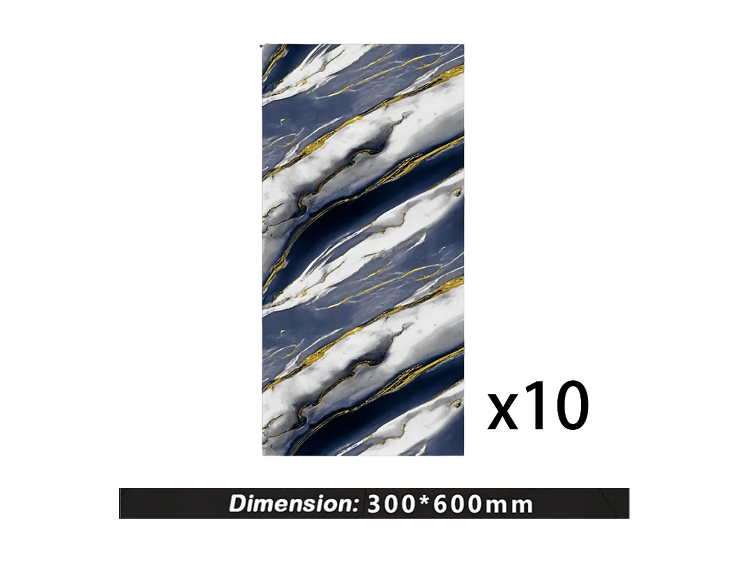 10 papiers peints autocollants 3D effet carrelage, 30 cm x 60 cm, bleu voie lactée, 1,8 m²