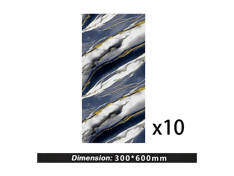 10 papiers peints autocollants 3D effet carrelage, 30 cm x 60 cm, bleu voie lactée, 1,8 m²