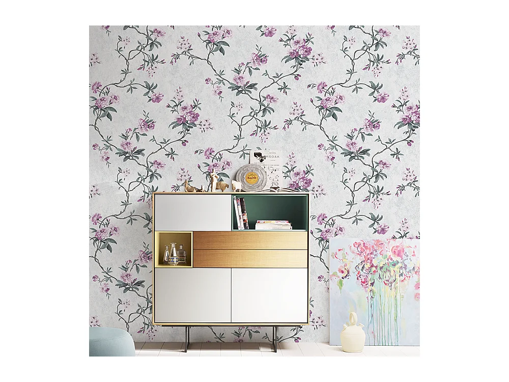 Papier peint texturé 3D Palace Garden, série Vintage Retro, 10 x 0,53 m, pour salon, avec fleurs blanches