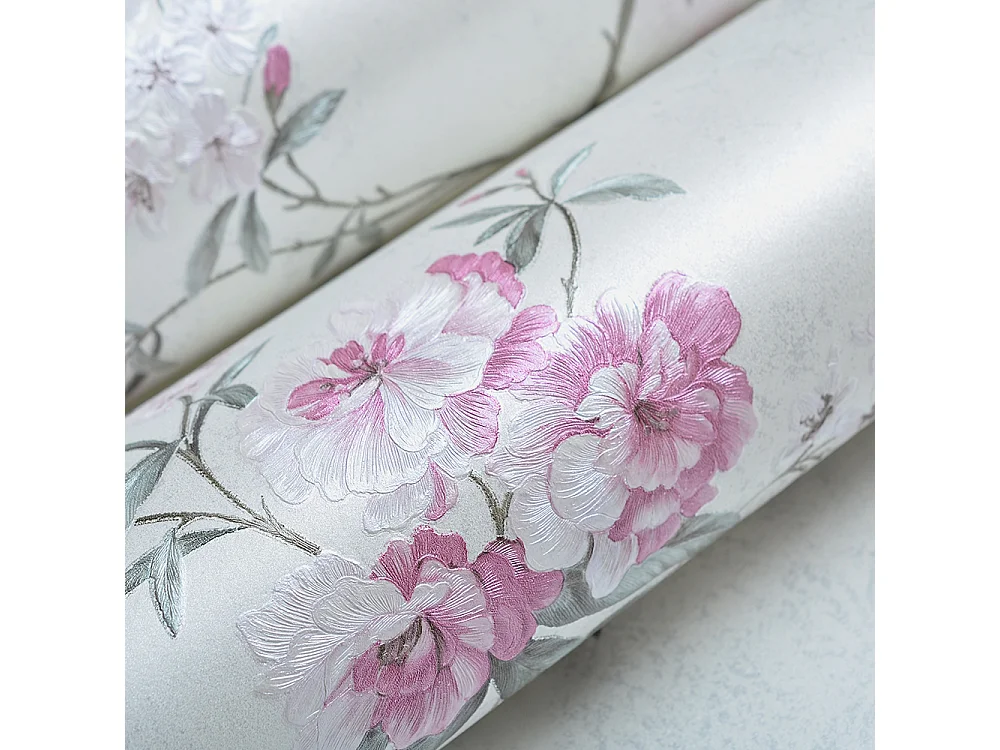Papier peint texturé 3D Palace Garden, série Vintage Retro, 10 x 0,53 m, pour salon, avec fleurs blanches