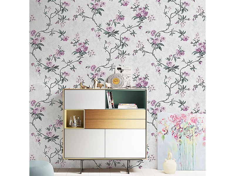 Papier peint texturé 3D Palace Garden, série Vintage Retro, 10 x 0,53 m, pour salon, avec fleurs blanches