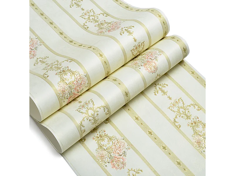Papier peint texturé 3D, série Palace Garden, série Retro Vintage, 10 x 0,53 m, pour le salon Chambre, Papier peint beige à motifs floraux