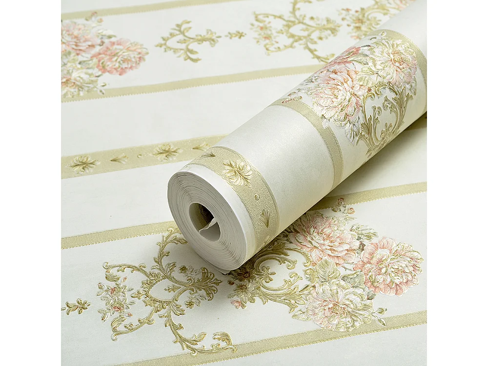 Papier peint texturé 3D, série Palace Garden, série Retro Vintage, 10 x 0,53 m, pour le salon Chambre, Papier peint beige à motifs floraux