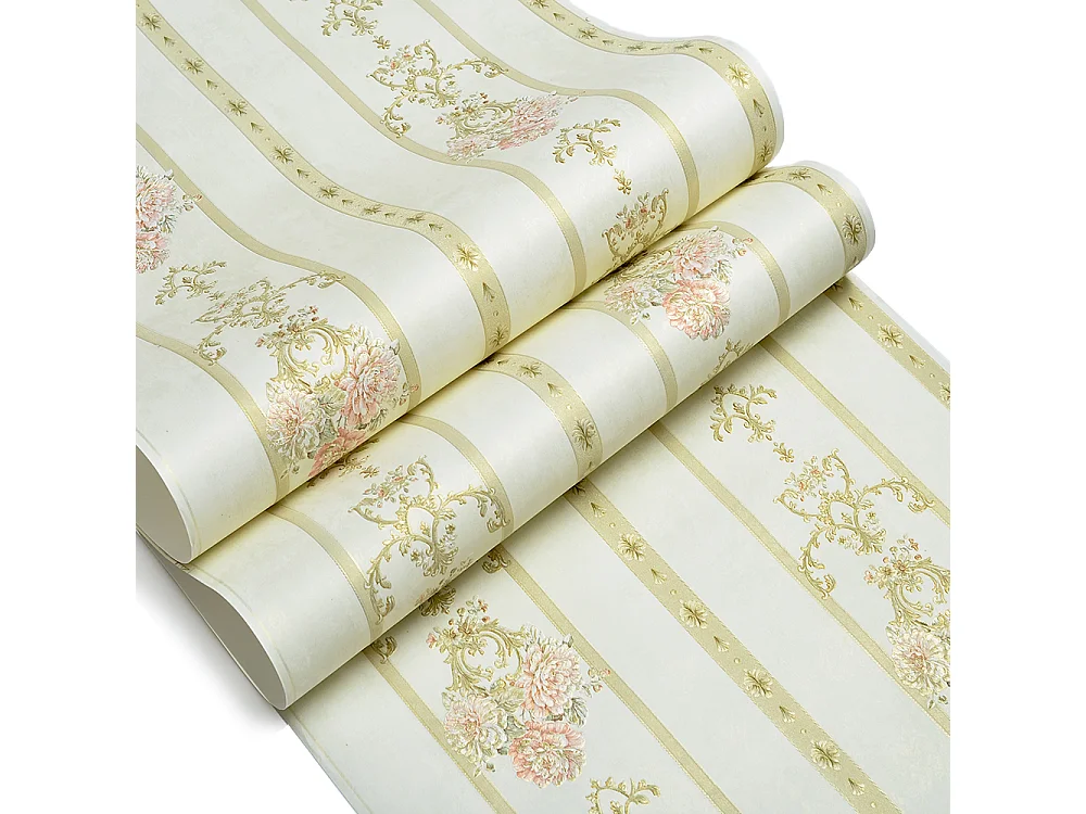 Papier peint texturé 3D, série Palace Garden, série Retro Vintage, 10 x 0,53 m, pour le salon Chambre, Papier peint beige à motifs floraux