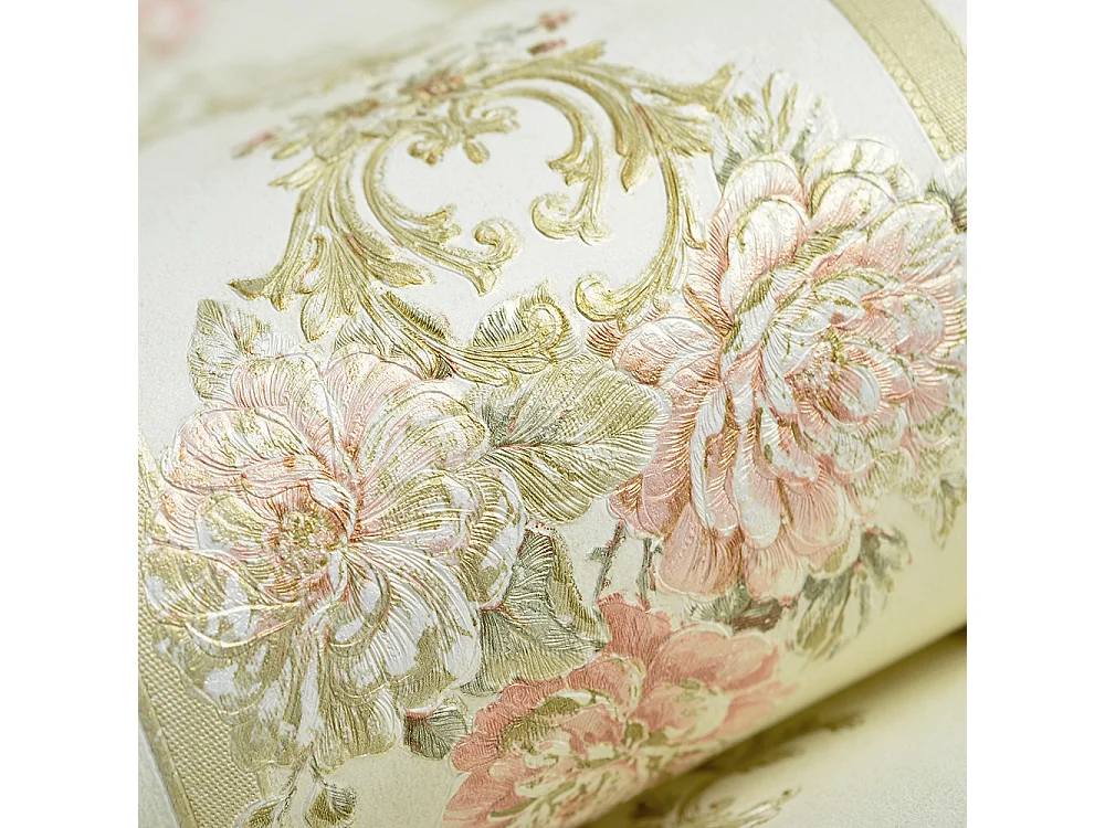 Papier peint texturé 3D, série Palace Garden, série Retro Vintage, 10 x 0,53 m, pour le salon Chambre, Papier peint beige à motifs floraux