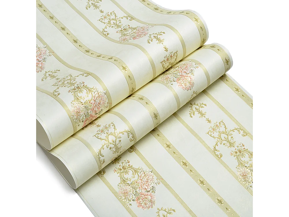 Papier peint texturé 3D, série Palace Garden, série Retro Vintage, 10 x 0,53 m, pour le salon Chambre, Papier peint beige à motifs floraux