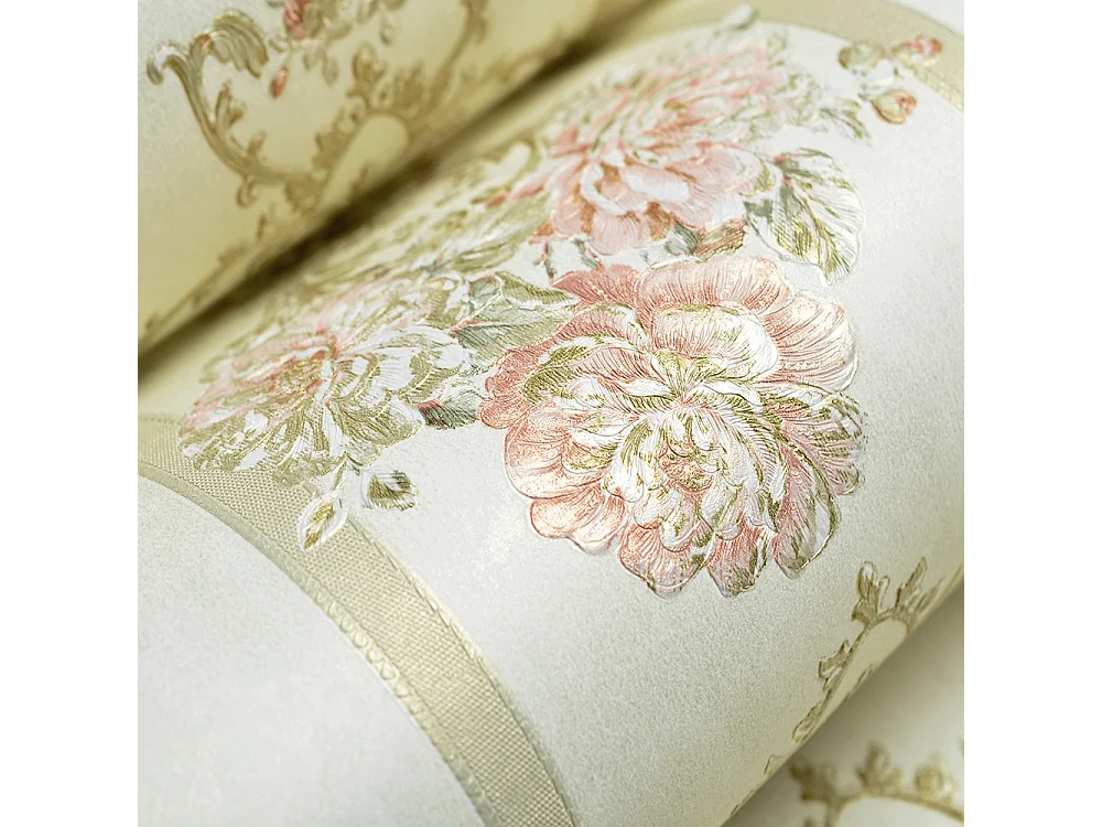 Papier peint texturé 3D, série Palace Garden, série Retro Vintage, 10 x 0,53 m, pour le salon Chambre, Papier peint beige à motifs floraux