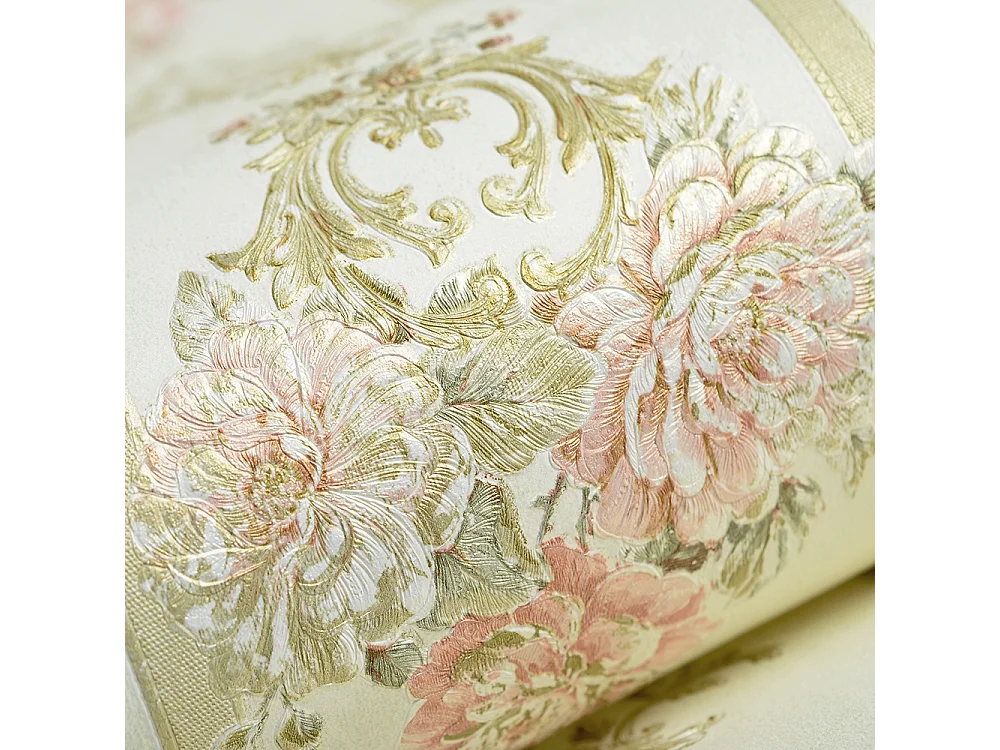 Papier peint texturé 3D, série Palace Garden, série Retro Vintage, 10 x 0,53 m, pour le salon Chambre, Papier peint beige à motifs floraux