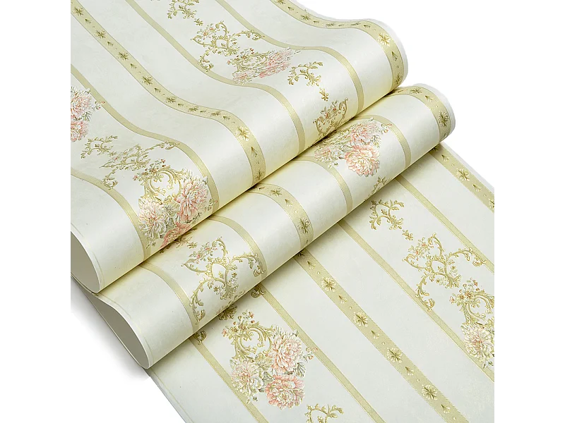 Papier peint texturé 3D, série Palace Garden, série Retro Vintage, 10 x 0,53 m, pour le salon Chambre, Papier peint beige à motifs floraux