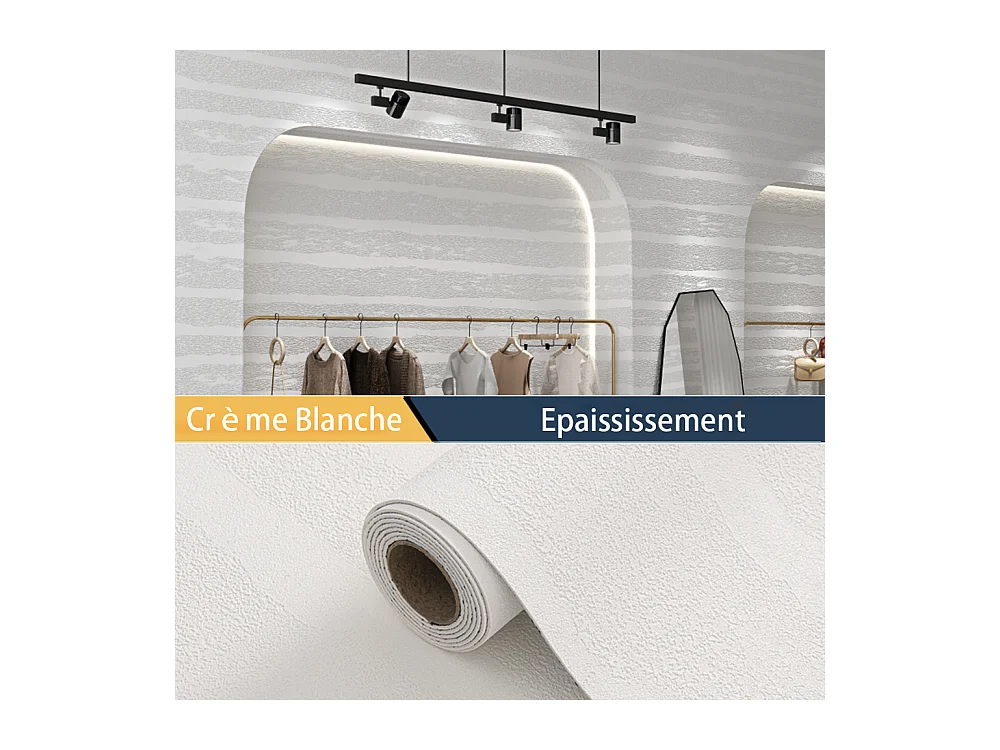 Papier peint 3D autocollant épais effet ciment blanc, 60 cm x 2,8 m, style industriel, 1,68 m²
