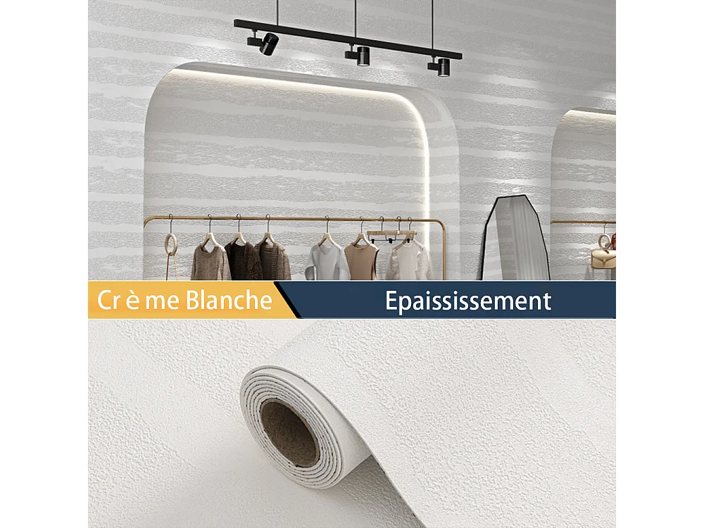 Papier peint 3D autocollant épais effet ciment blanc, 60 cm x 2,8 m, style industriel, 1,68 m²