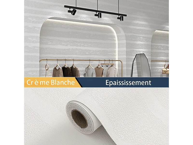 Papier peint 3D autocollant épais effet ciment blanc, 60 cm x 2,8 m, style industriel, 1,68 m²