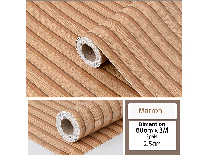 Rouleau de papier peint autocollant 3D PVC 60 cm x 3 m Imitation bois Marron Résistant à l'eau et à l'humidité
