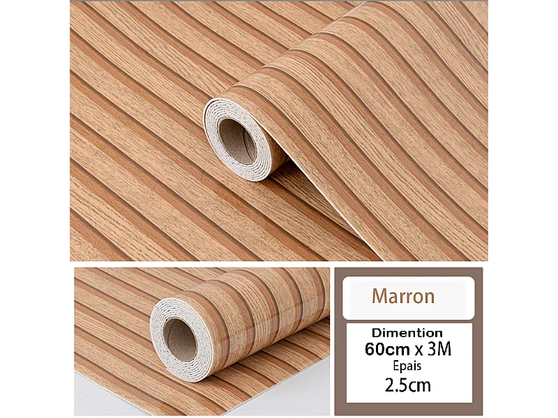 Rouleau de papier peint autocollant 3D PVC 60 cm x 3 m Imitation bois Marron Résistant à l'eau et à l'humidité