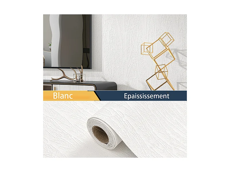 Papier peint 3D autocollant épais effet ondulation blanc, 60 cm x 2,8 m, style jardin, 1,68 m²