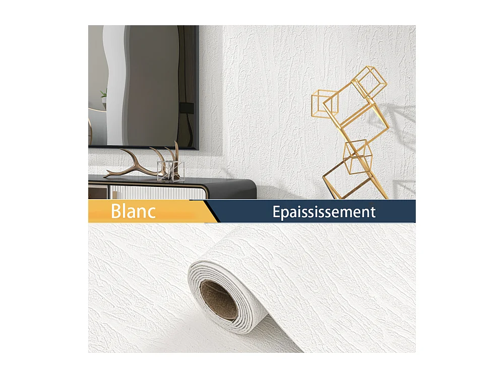 Papier peint 3D autocollant épais effet ondulation blanc, 60 cm x 2,8 m, style jardin, 1,68 m²