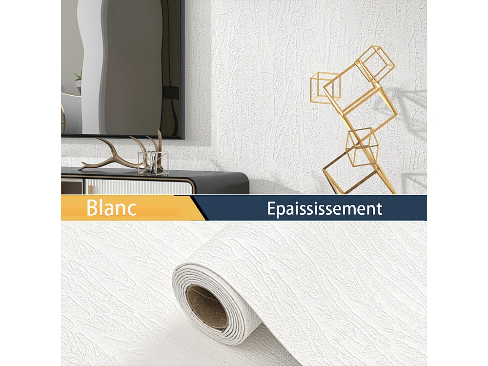 Papier peint 3D autocollant épais effet ondulation blanc, 60 cm x 2,8 m, style jardin, 1,68 m²